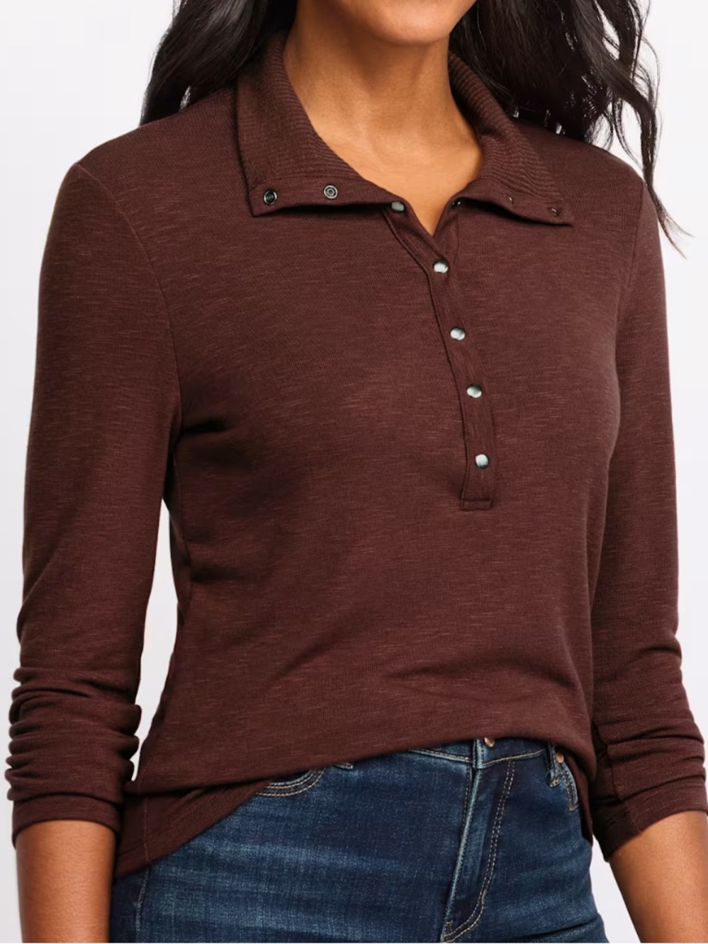 Michael Stars Issa Long Sleeve Snap Placket Polo M